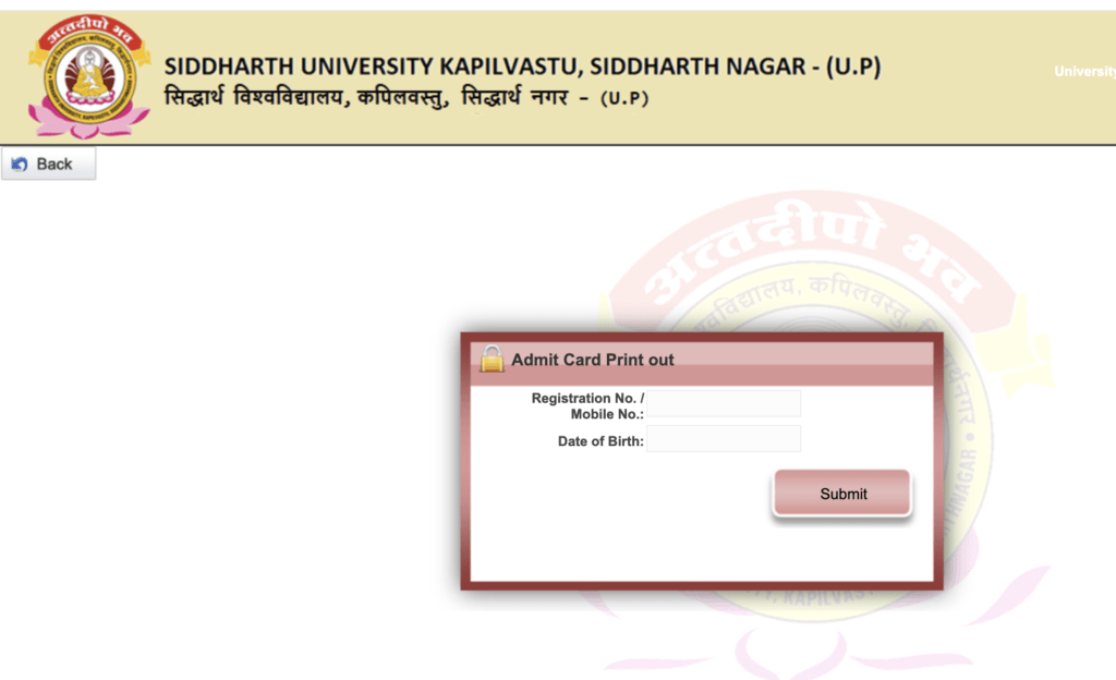 Siddharth University Admit Card 2025